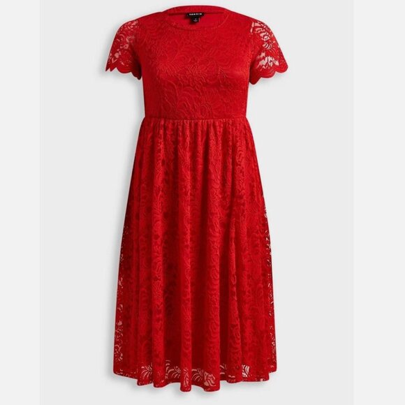 torrid Dresses & Skirts - Torrid Lace Fit And Flare Red Midi Dress Plus Size 2X Party Romantic Whimsigoth